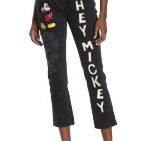 Alice + Olivia Scott Jeans Embroidered Mickey 28 - Picture 2 of 5